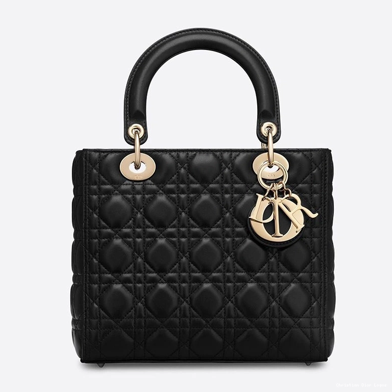 Cheap Bag Gold Dior Lady Medium Cannage Lambskin Black 0810 Luxury
